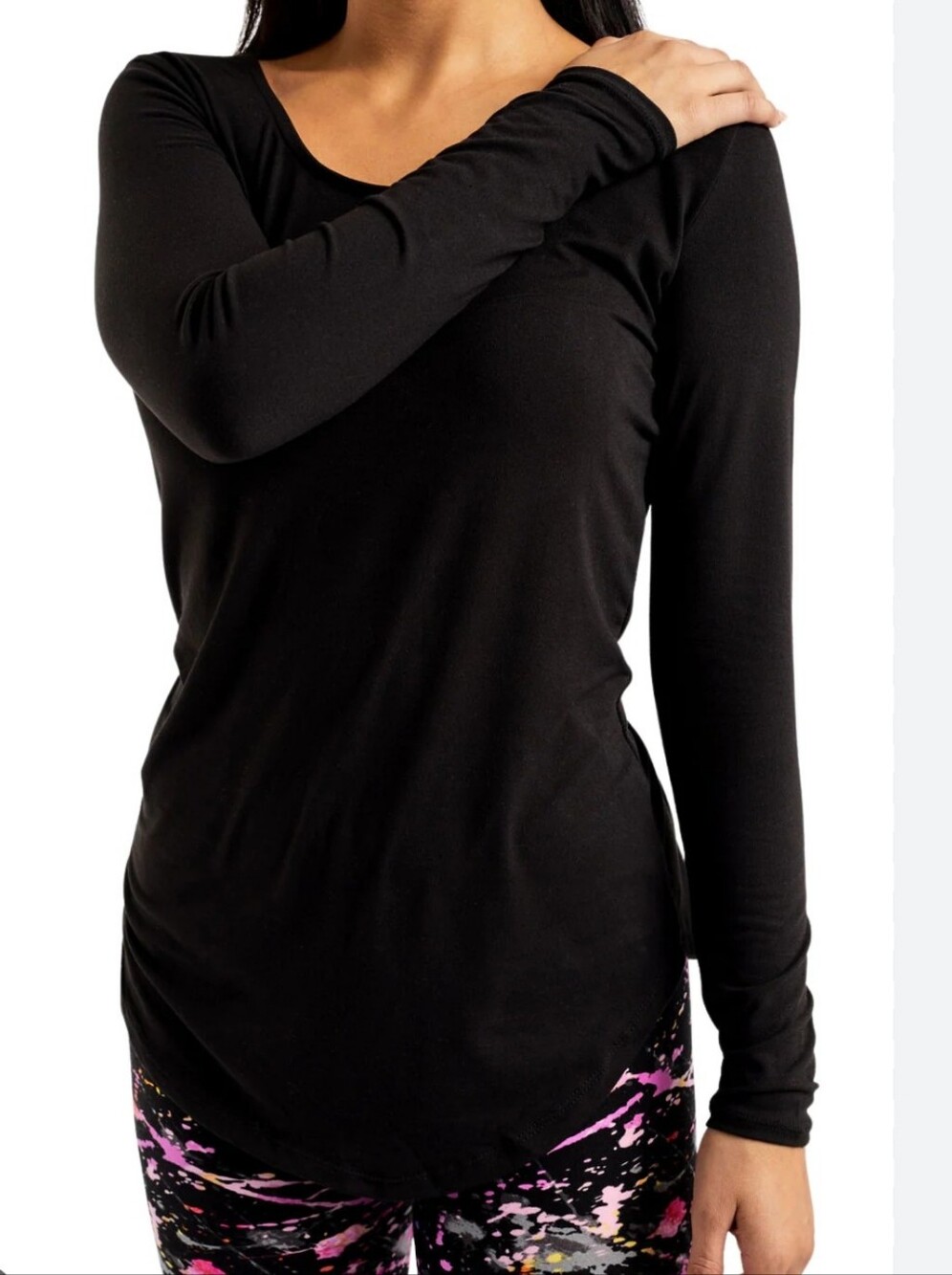 JUST COZY Women’s Black Long-Sleeve Scoop Neck Top Sz L NWT